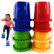 Mttys Toy Stop Mattys Toy Stop Bucket Stilts Plastic Balancing Stilts 4.75 (Red, Blue, Green & Yellow) Gift Set Bundle - 4 Pairs (8 Stilts Total)