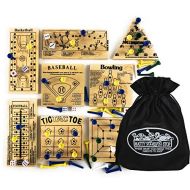 [아마존베스트]Mtty's Toy Stop Mattys Toy Stop Deluxe Classic Peg Games Wood Puzzles (Baseball, Basketball, Bowling, Conqueror, Football, Golf, Mill & Tic Tac Toe) Gift Set Bundle with Bonus Storage Bag - 8 Pack