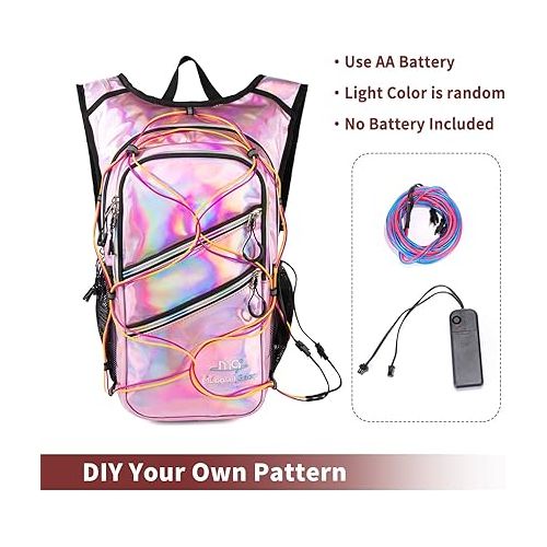  Hydration Backpack Pack with Cool Lights, 2L Water Bladder, Lightweight Bag for Running, Hiking, Bike, Climbing, Music Festival Essential, and Rave.