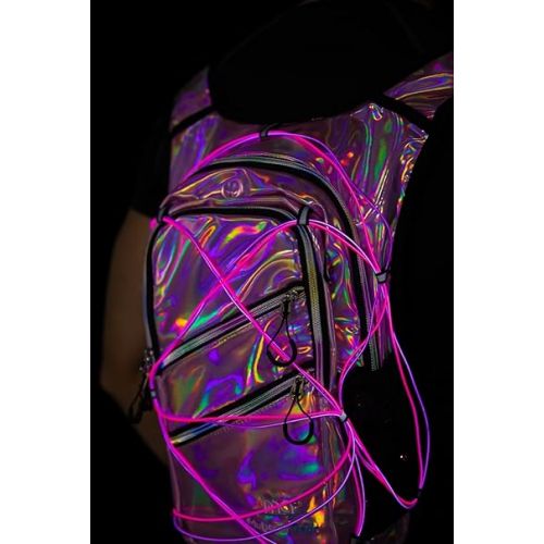  Hydration Backpack Pack with Cool Lights, 2L Water Bladder, Lightweight Bag for Running, Hiking, Bike, Climbing, Music Festival Essential, and Rave.