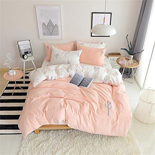  [아마존베스트]Mucalis Embroidered Cactus Duvet Cover Set Twin Kids Duvet Cover Cotton for Boys Girls Teens Reversible Peach White Bedding Duvet Cover Set with Zipper Closure-Hotel Quality,Soft,N