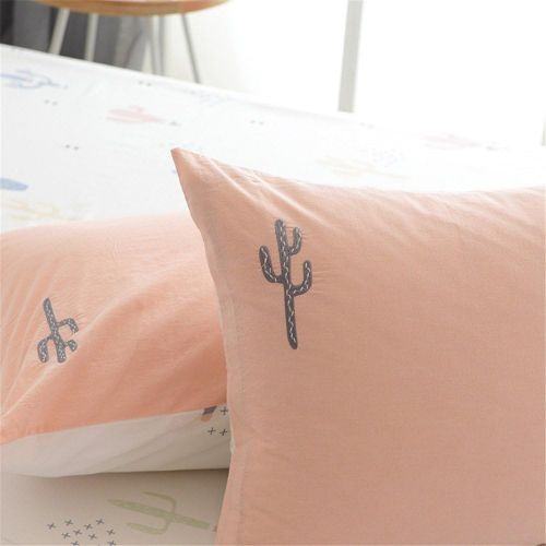  [아마존베스트]Mucalis Embroidered Cactus Duvet Cover Set Twin Kids Duvet Cover Cotton for Boys Girls Teens Reversible Peach White Bedding Duvet Cover Set with Zipper Closure-Hotel Quality,Soft,N