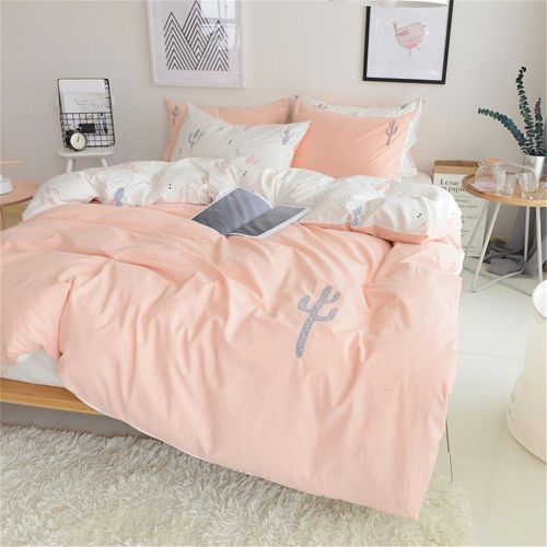  [아마존베스트]Mucalis Embroidered Cactus Duvet Cover Set Twin Kids Duvet Cover Cotton for Boys Girls Teens Reversible Peach White Bedding Duvet Cover Set with Zipper Closure-Hotel Quality,Soft,N