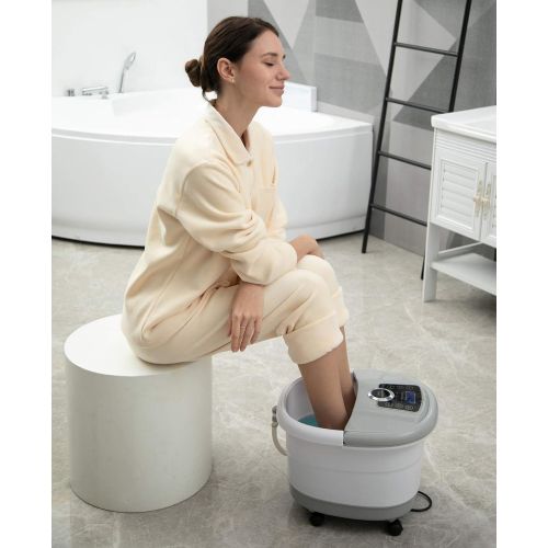  Muchoo Foot Spa Bath Massager with Heat and Automatic Massage Foot Pedicure Spa Machine Athletes Foot Bubble Soak Tub,Digital Adjustable Temperature Control