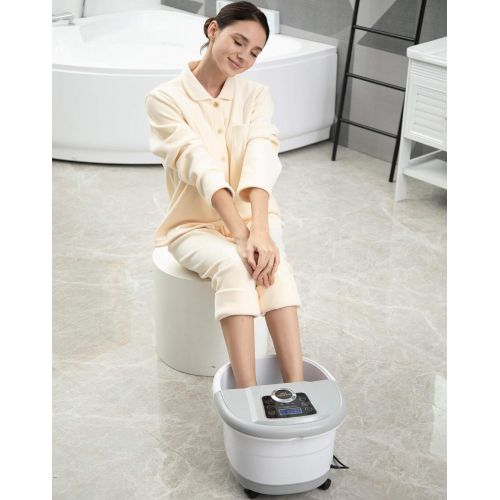  Muchoo Foot Spa Bath Massager with Heat and Automatic Massage Foot Pedicure Spa Machine Athletes Foot Bubble Soak Tub,Digital Adjustable Temperature Control