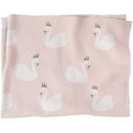 Mud Pie Soft Cotton Nursery Decor Swan Blanket, Pink