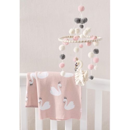  Mud Pie Soft Cotton Nursery Decor Swan Blanket, Pink