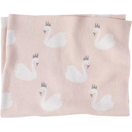  Mud Pie Soft Cotton Nursery Decor Swan Blanket, Pink