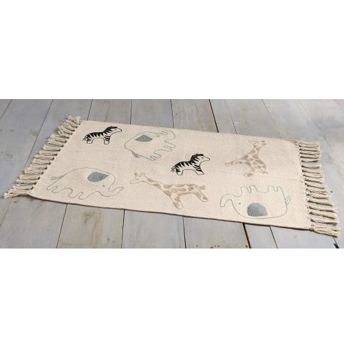  Mud Pie Cotton Safari Animals Nursery Decor Throw Rug, Black/White