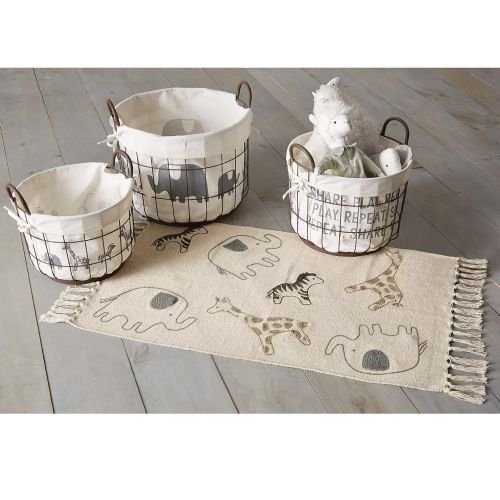  Mud Pie Cotton Safari Animals Nursery Decor Throw Rug, Black/White