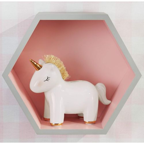  Mud Pie Sculpted Ceramic Unicorn Bank Nursery Decor, White