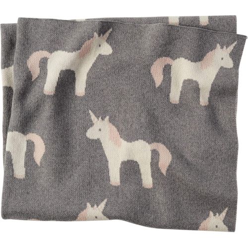  Mud Pie Soft Cotton Nursery Decor Unicorn Blanket, Grey