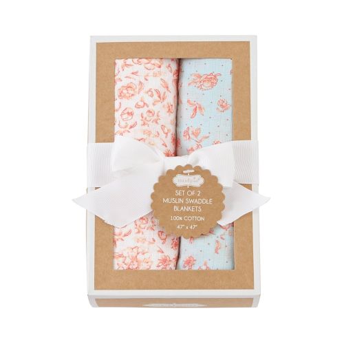  Mud Pie Cotton Muslin Swaddle Set of 2, Rose