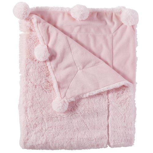  Mud Pie Pom Pom Velour Baby Blanket, Pink