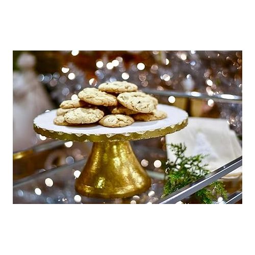  Mud Pie Marble Pedestal Cake Serving Stand, Gold, 6