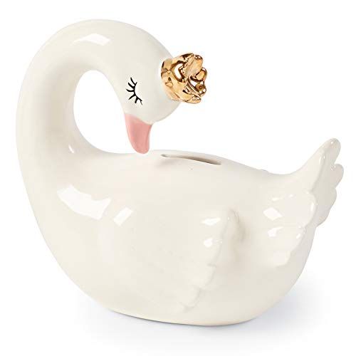  [아마존베스트]Mud Pie Sculpted Ceramic Swan Bank Nursery Decor, White/Grey