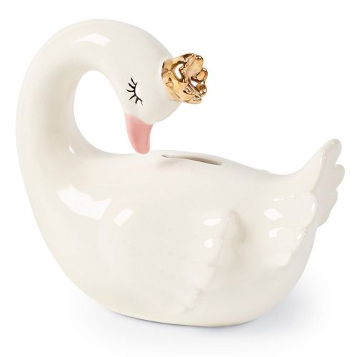  [아마존베스트]Mud Pie Sculpted Ceramic Swan Bank Nursery Decor, White/Grey