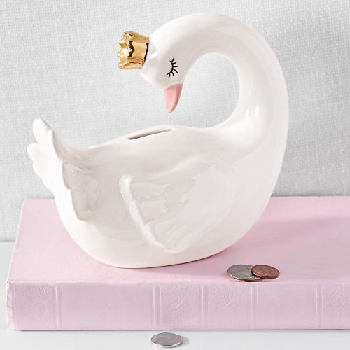  [아마존베스트]Mud Pie Sculpted Ceramic Swan Bank Nursery Decor, White/Grey