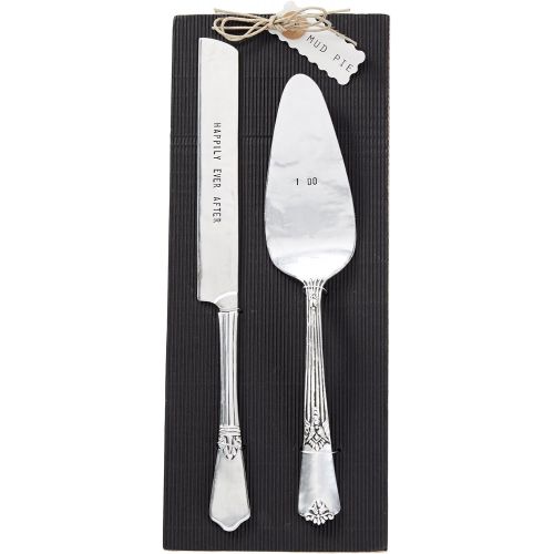  Mud Pie Wedding Cake and Knife Serving Set, Silver