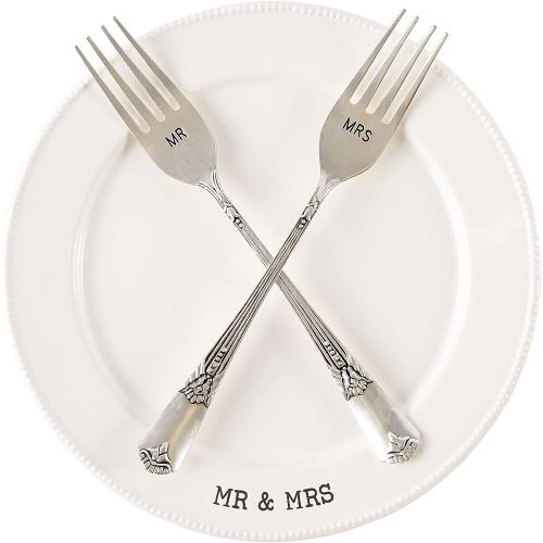  Mud Pie Plate & Fork Set MRS. Plate, Fork, White