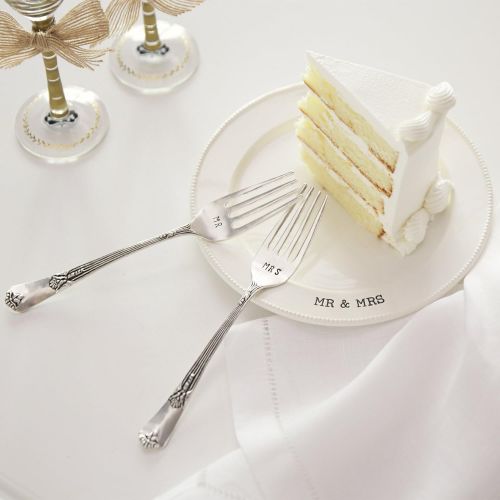  Mud Pie Plate & Fork Set MRS. Plate, Fork, White