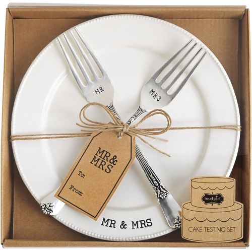  Mud Pie Plate & Fork Set MRS. Plate, Fork, White