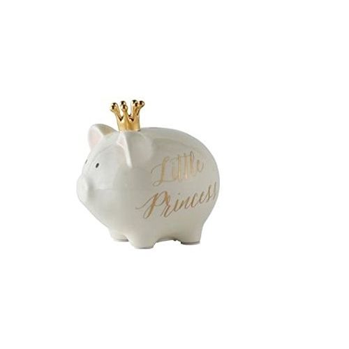  Mud Pie Little Princess Piggy Bank, Gold CrownWhite Ceramic