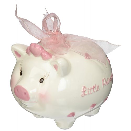  Mud Pie Little Princess Piggy Bank, Gold CrownWhite Ceramic