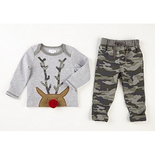  Mud Pie Mens Christmas Camo Reindeer Long Sleeve Two-Piece Set (Infant)