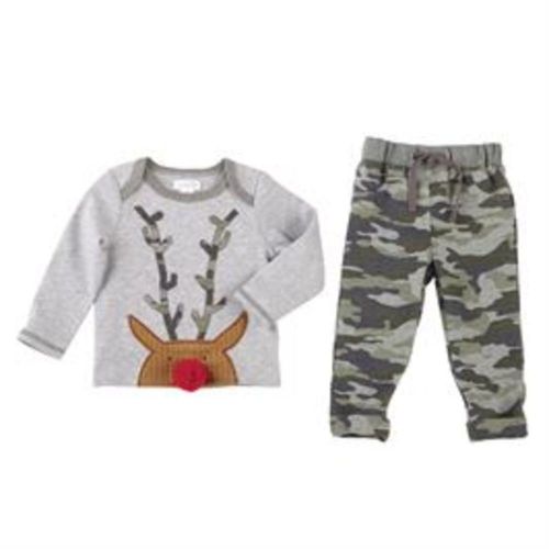  Mud Pie Mens Christmas Camo Reindeer Long Sleeve Two-Piece Set (Infant)