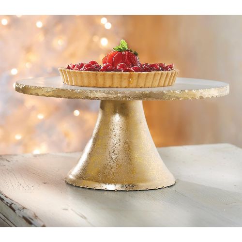  Mud Pie 4262003 Marble Pedestal Cake Serving Stand Gold