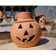 MudandRust 3 Gallon Terra Cotta Jack-o-lantern Pumpkin with Hat from Craven Pottery