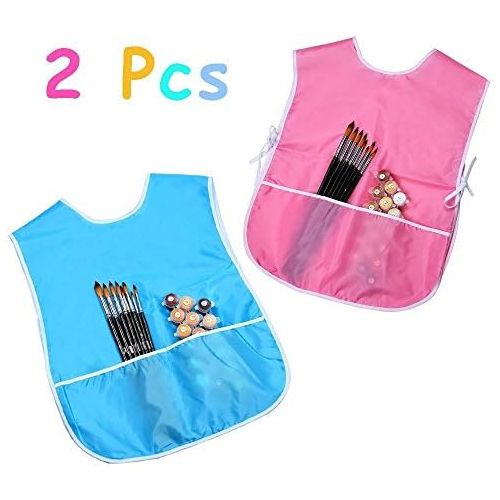  [아마존베스트]Mudder 2 Pieces Childrens Art Smock, Artist Smock, Waterproof Painting Apron (Blue and Pink)