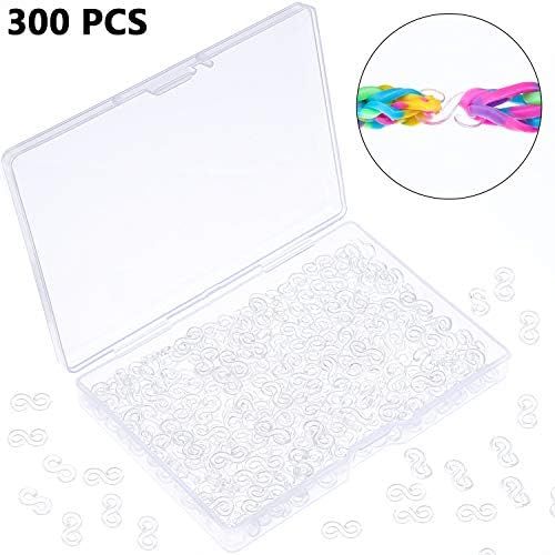  [아마존베스트]300 Pieces S Clips Rubber Band Clips Loom Band Clips Plastic Connectors Refills Bracelet Loom Clips for Loom Bracelets (Clear)