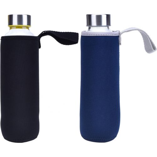  Mudder 2 Pieces Water Bottle Sleeve Neoprene Carrier Nylon Bottle Sleeve for 19.4 oz Glass Water Bottle, 550 ml (Black and Navy Blue)