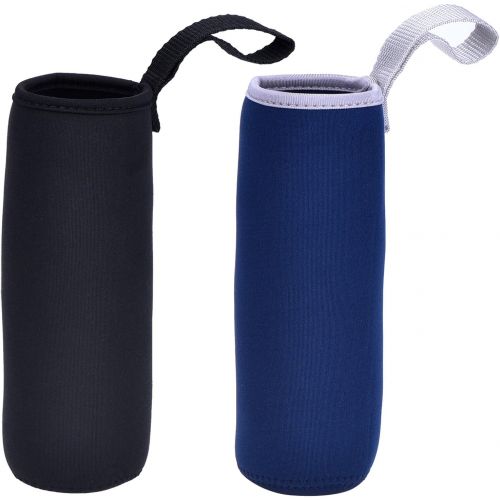  Mudder 2 Pieces Water Bottle Sleeve Neoprene Carrier Nylon Bottle Sleeve for 19.4 oz Glass Water Bottle, 550 ml (Black and Navy Blue)