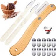 Mudder Bread Lame Knife with 10 Pieces Replaceable Blades Wooden Handle Lame Slashing Tool and 2 Pieces Dough Scoring Knife with Plastic Protective Cover for Making Bread Tool