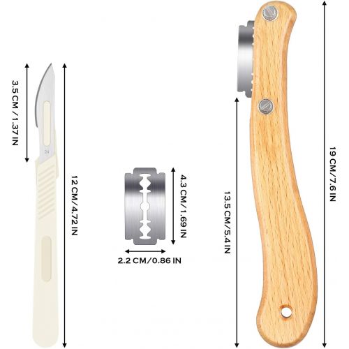  Mudder Bread Lame Knife with 10 Pieces Replaceable Blades Wooden Handle Lame Slashing Tool and 2 Pieces Dough Scoring Knife with Plastic Protective Cover for Making Bread Tool