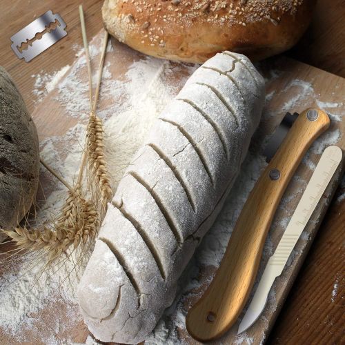  Mudder Bread Lame Knife with 10 Pieces Replaceable Blades Wooden Handle Lame Slashing Tool and 2 Pieces Dough Scoring Knife with Plastic Protective Cover for Making Bread Tool