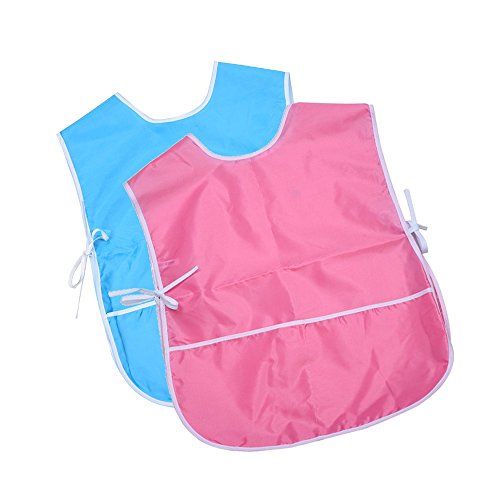  [아마존베스트]Mudder 2 Pieces Childrens Art Smock, Artist Smock, Waterproof Painting Apron (Blue and Pink)