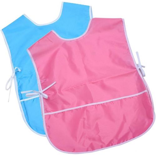  [아마존베스트]Mudder 2 Pieces Childrens Art Smock, Artist Smock, Waterproof Painting Apron (Blue and Pink)