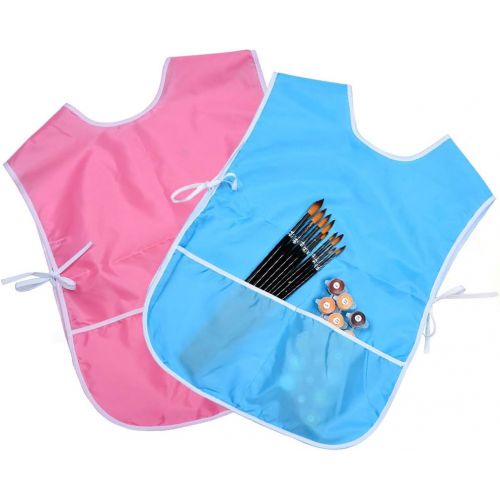  [아마존베스트]Mudder 2 Pieces Childrens Art Smock, Artist Smock, Waterproof Painting Apron (Blue and Pink)