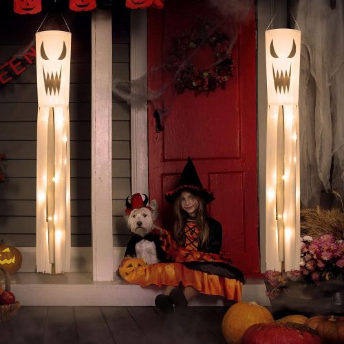  할로윈 용품Mudder 2 Pieces 40 Inch Halloween Ghost Windsocks with LED Light Halloween Outdoor Hanging Decors Flag Scary Ghost Decoration Halloween Hanging Party Supplies for Front Yard Patio Garden