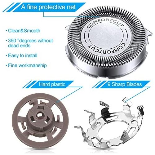  Mudder SH30 / 50 / 52 Razor Replacement Heads Compatible with Electric Shaver Series 1000, 2000, 3000, 5000 and Model AT8xx/ AT7xx/ PT8xx with Sharpener Blade, Not Original (9 Pieces)