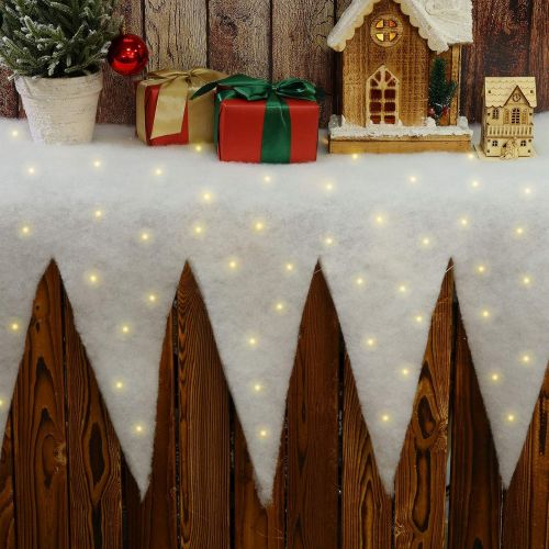  Mudder Christmas Mantel Scarf Xmas Snow and Icicle Fireplace Table Runner Lighted Artificial Snow Blanket with 2 Pieces Led Light String Rope for Winter Holiday Party Fireplace Cover Deco