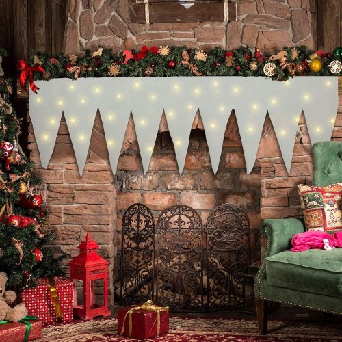  Mudder Christmas Mantel Scarf Xmas Snow and Icicle Fireplace Table Runner Lighted Artificial Snow Blanket with 2 Pieces Led Light String Rope for Winter Holiday Party Fireplace Cover Deco