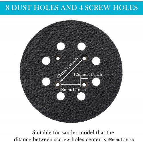  Mudder 5 Inch 8 Hole Hook and Loop Orbital Sander Replacement Pad Backing Pad (Black, 2 Pieces