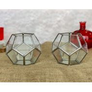 MuditaCrafts Christmas Candle Holder, Decoration for Christmas, Geometric Glass Tealight Centrepiece, Hurricane Set of Two, Modern Gift, Terrarium Pot