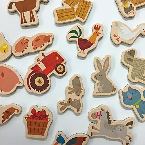  [아마존베스트]Mudpuppy On the Farm Wooden Magnetic Shapes  Great for Kids Age 3+ - 30 Wooden Magnets Featuring Friendly Farm Animals and Objects  Fun Imaginative Play on Any Magnetic Surface