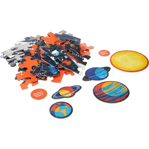  Mudpuppy Solar System Puzzle, 70 Pieces, 23”x16.5”, Great for Kids Ages 5-9, Learn The Solar System with Planet-Shaped Puzzle Pieces, Double-Sided Space Puzzle with Planet Names
